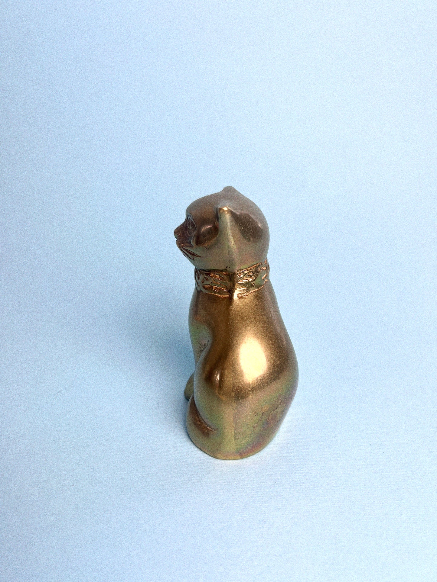 Vintage Brass Sitting Cat with Floral Collar