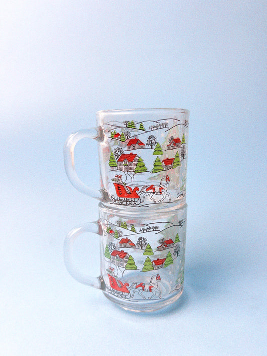 Vintage KIG Indonesia Christmas Glass Mugs | Set of 2