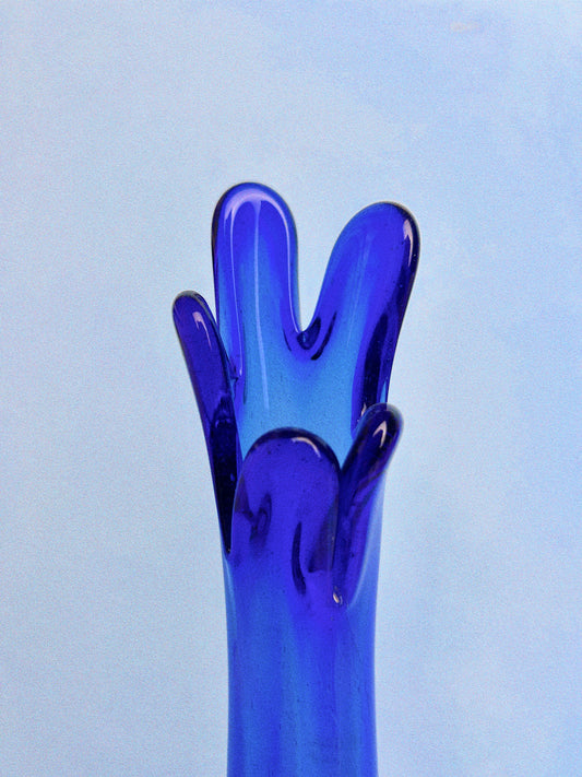 Vintage Midcentury Five Finger Cobalt Swung Vase