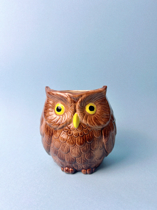 Vintage 70's Ceramic Owl Planter