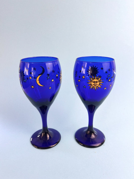 Vintage Libbey Celestial Wine Glasses, Set of 2