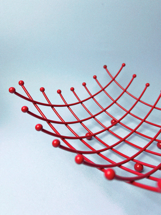 Vintage Modernist Red Wire Grid Basket