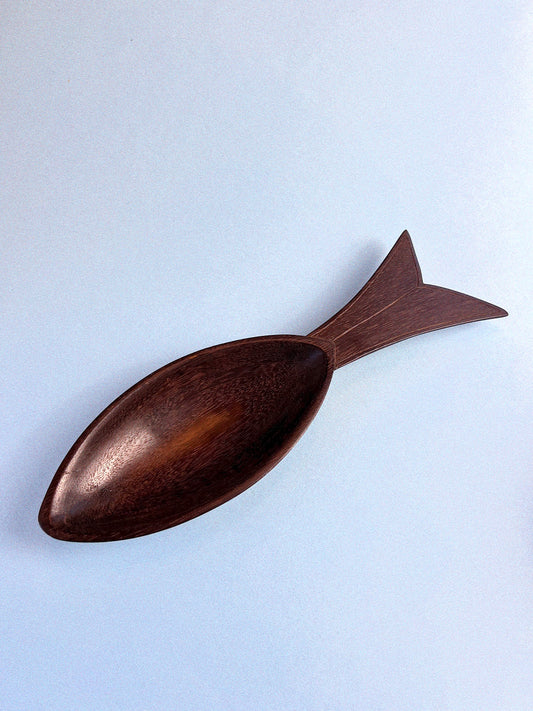 Vintage Hand Carved Wood Fish Snack Bowl