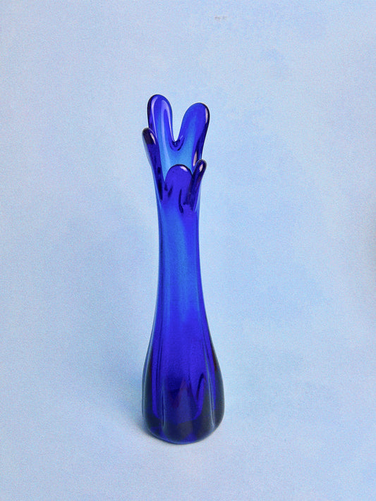 Vintage Midcentury Five Finger Cobalt Swung Vase