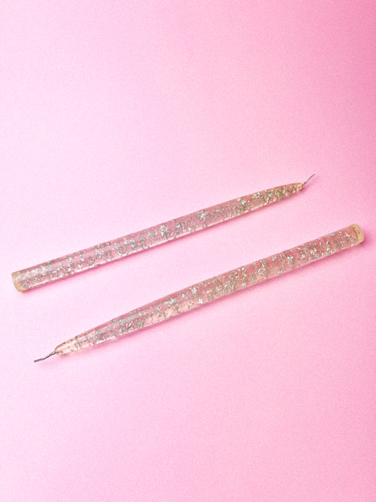 Vintage Lucite Candles with Silver Flecks, Set of 2