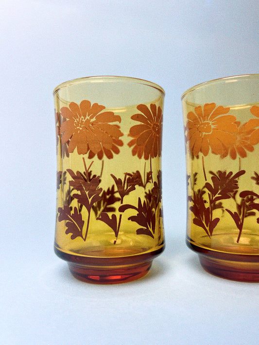 Vintage Amber Daisy Juice Glasses, Set of 2 | Libbey