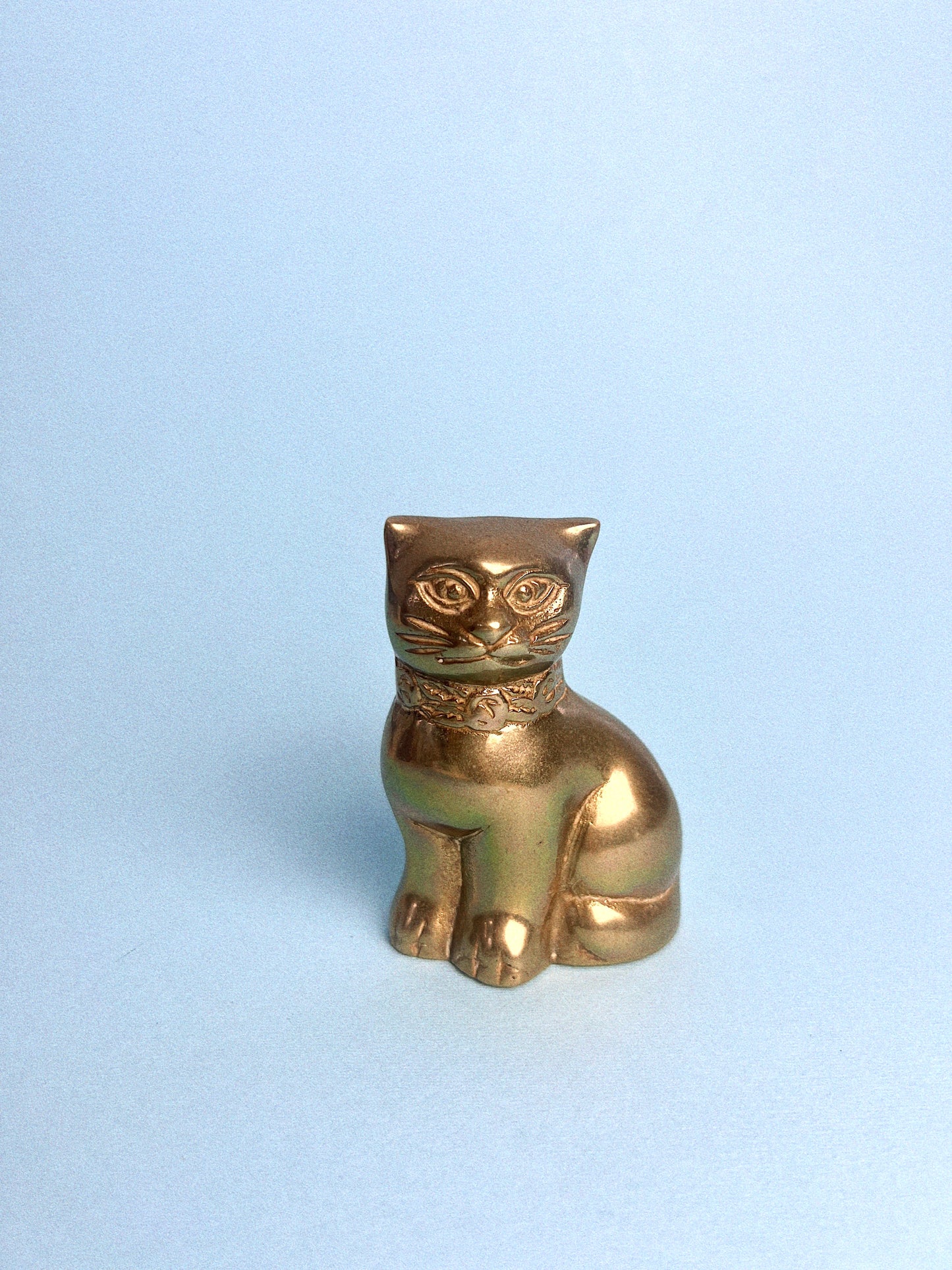 Vintage Brass Sitting Cat with Floral Collar