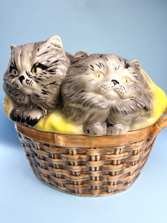 Vintage Kittens in Basket Cookie Jar | Ceramic 1970s Kitchenware