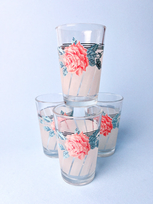 Vintage Rose Drinking Glasses, Set of 4