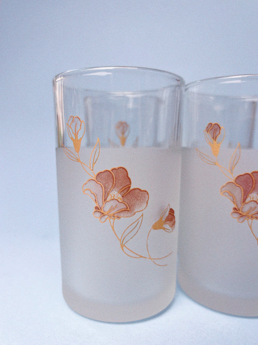 Vintage Frosted Floral Juice Glasses, Set of 4