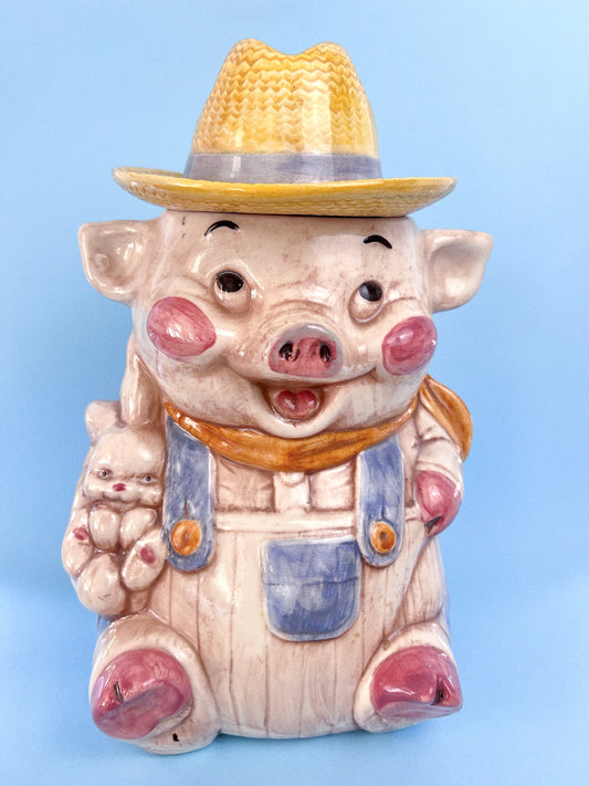 Vintage Treasure Craft Farmer Pig Cookie Jar