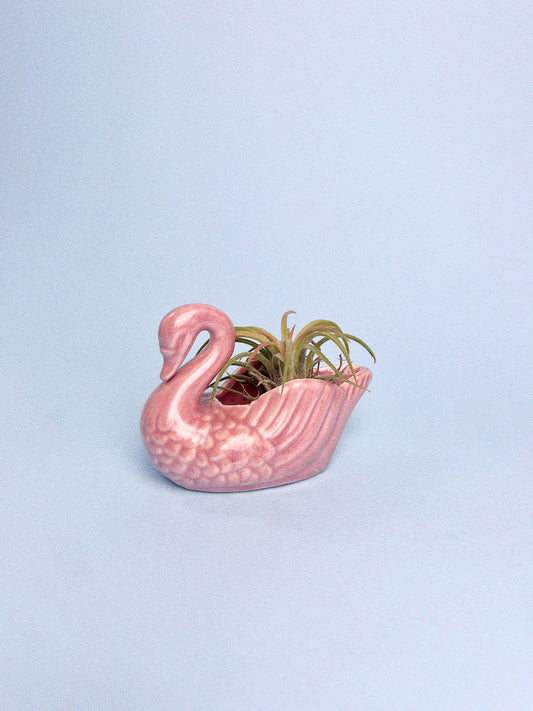 Vintage Pink Irredescent Swan Planter