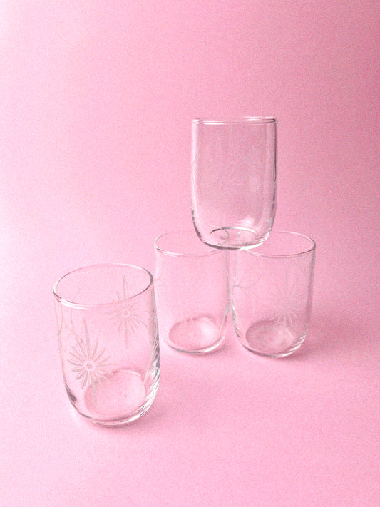 Vintage Atomic Burst Juice Glasses, Set of 4 | Dominion Glass