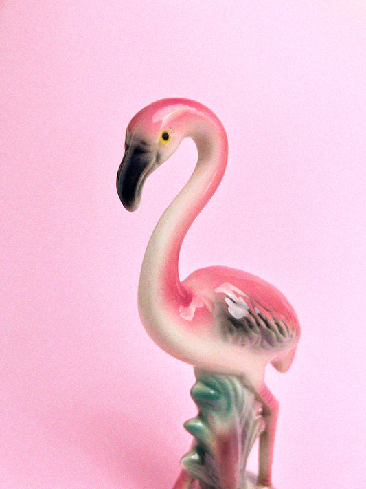 Vintage Midcentury Pink Flamingo Ceramic Figurine