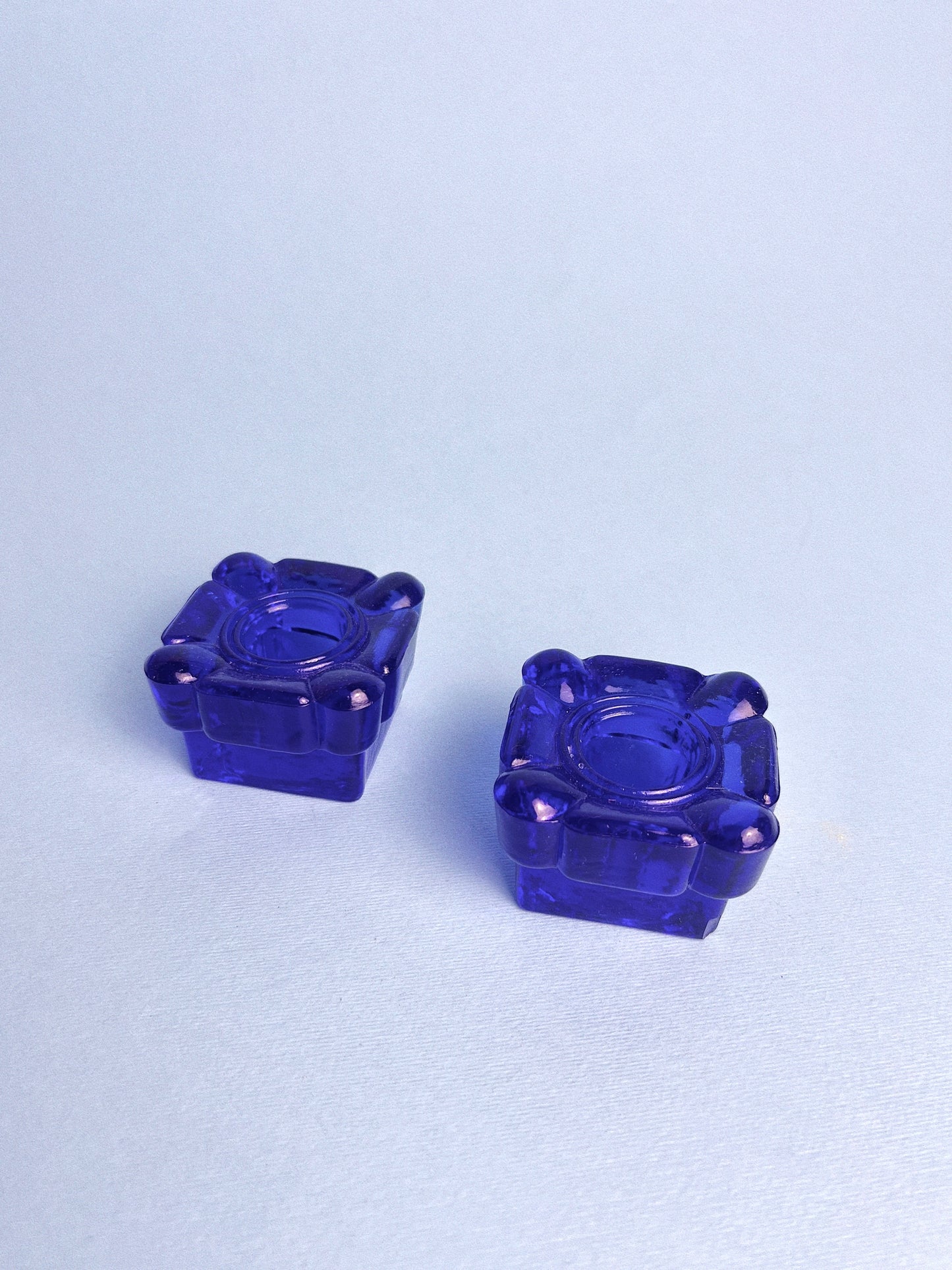 Vintage Cobalt Blue Square Taper Candle Holders, Set of 2