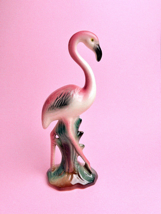 Vintage Midcentury Pink Flamingo Ceramic Figurine