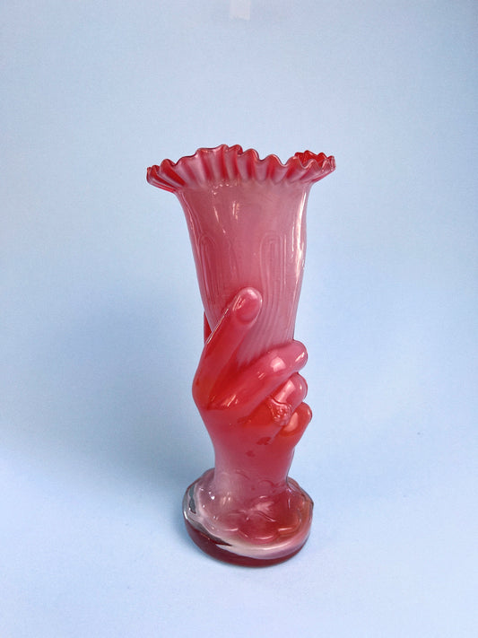 Vintage Hand Blown Glass Hand Holding Liberty Torch Vase