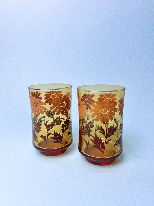 Vintage Amber Daisy Juice Glasses, Set of 2 | Libbey