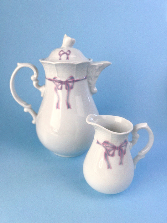 Vintage Belfor "Ribbon's Bow" Teapot + Creamer Set