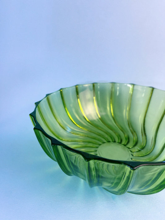 Vintage 'Hazel Atlas' Green Ribbed Depression Glass Bowl |