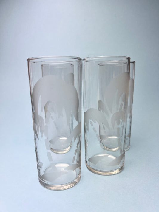 Vintage Frosted Palm Tree Tom Collins Glasses, Set of 4