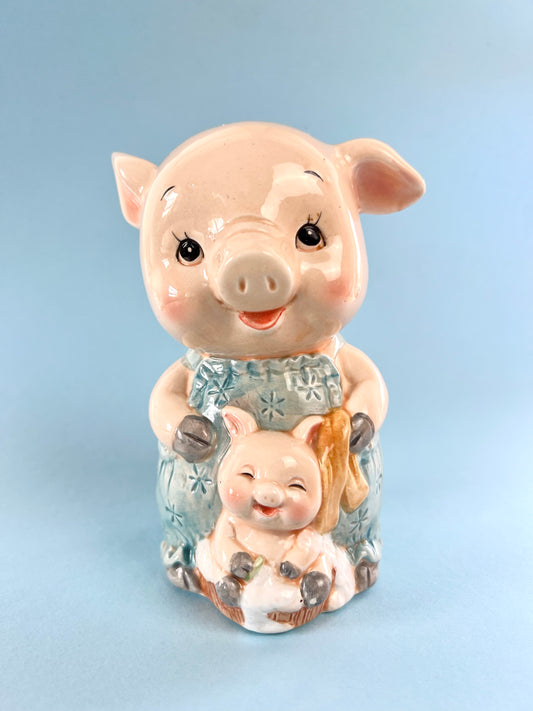 Vintage Enesco Mama + Baby Piglet Piggy Bank