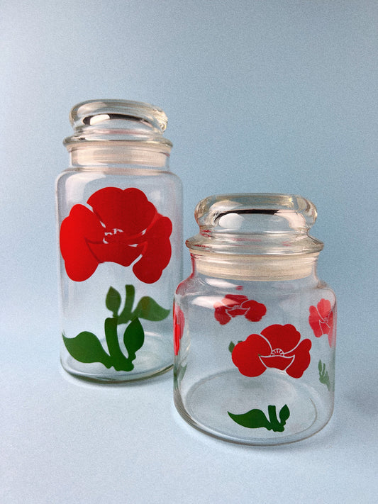 Vintage Foxy Floral (Red Poppy) Canister | Anchor Hocking
