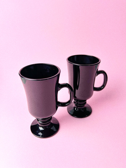 Vintage Libbey Footed Irish Coffee Glasses, Set of 2 | Black