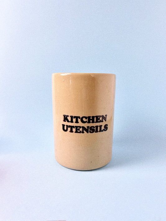 Vintage Stoneware Kitchen Utensils Jar