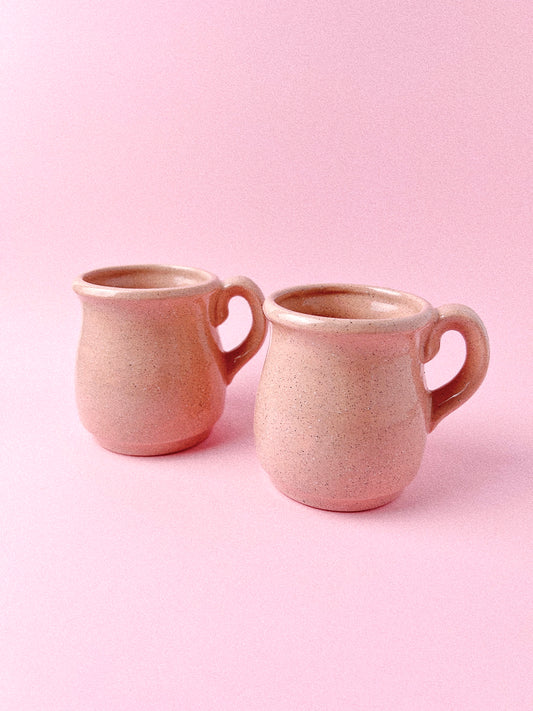 Vintage Pink Speckled Ceramic Mugs, Set of 2